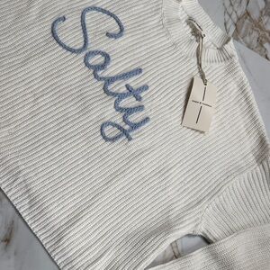 NWT Moon & Madison Embroidered Beachy Sweater Sz M Blue White Cottagecore